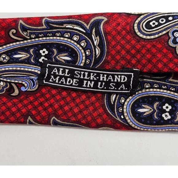 JZ Richards Red & Black Paisley Silk Tie Classic Necktie Handmade In USA - Picture 5 of 12